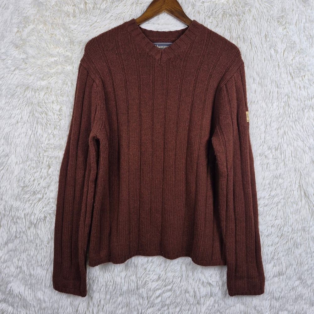 Vtg Abercrombie Fitch Type AF Wool Blend Ribbed V-Neck Sweater Burgundy Mens M
